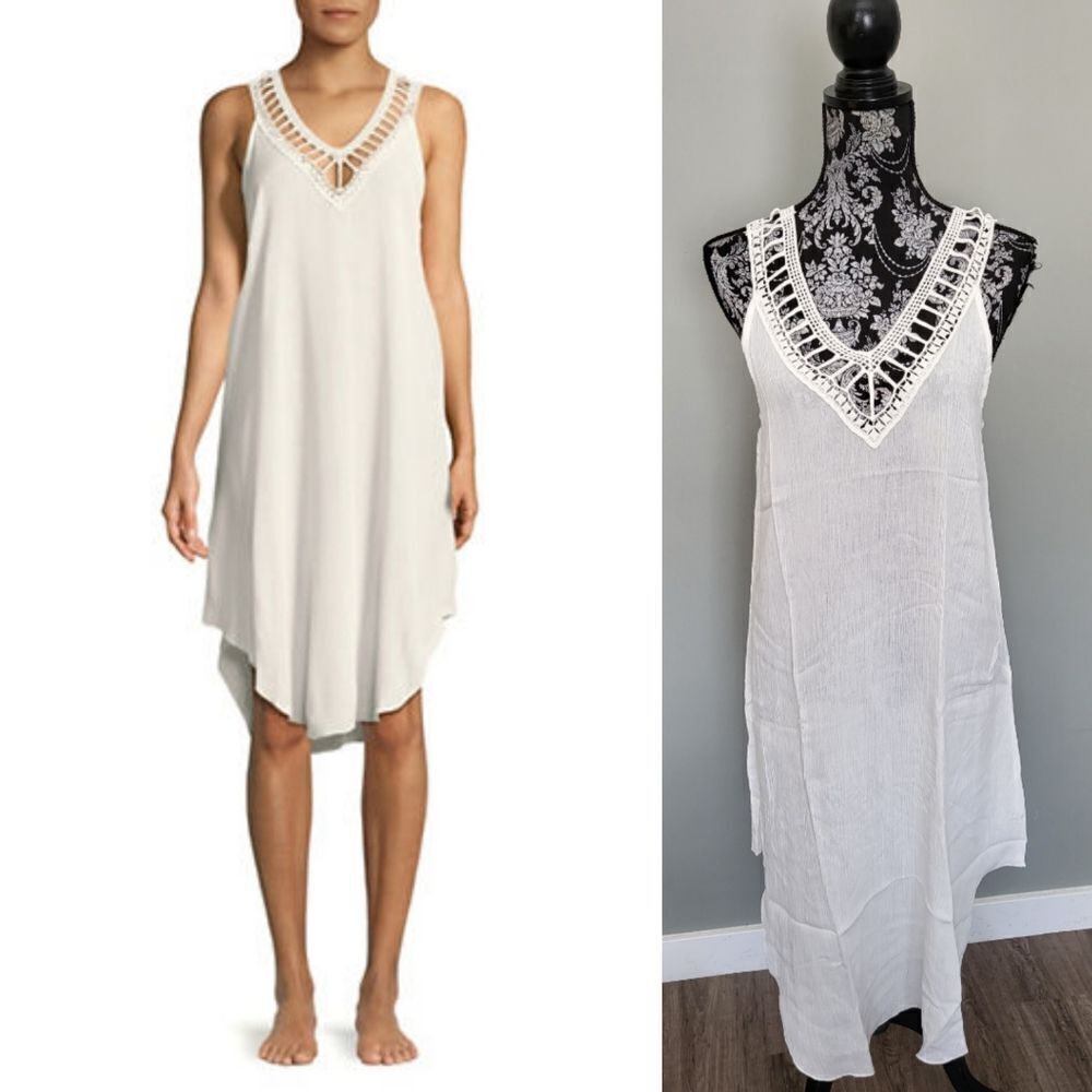 Lori Michaels Crochet Coverup Dress-WHITE-Medium